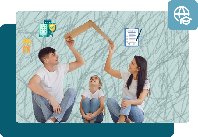 family image, showing parents protecting from rain