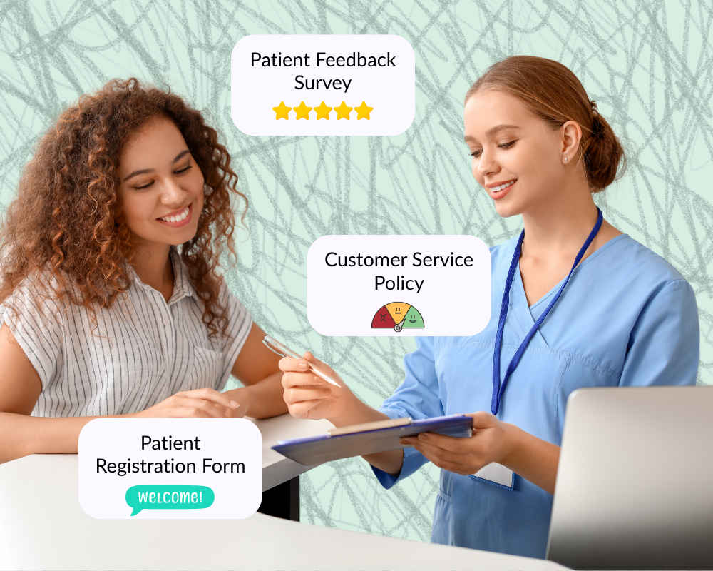 typical reception scene with floating graphics of example templates that could be used